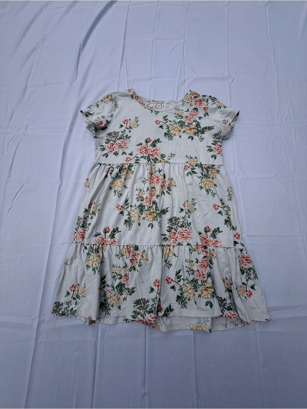 #88Maurices size(xl) Cream Floral Tiered Casual Dress with Pink & Yellow Blooms